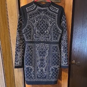 Black Quilted Beaded Party Dress